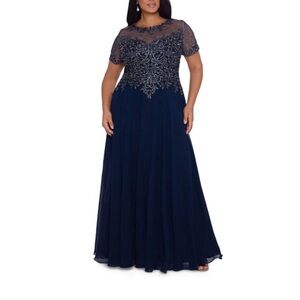 Xscape Blue Sequin Embellished Maxi Gown